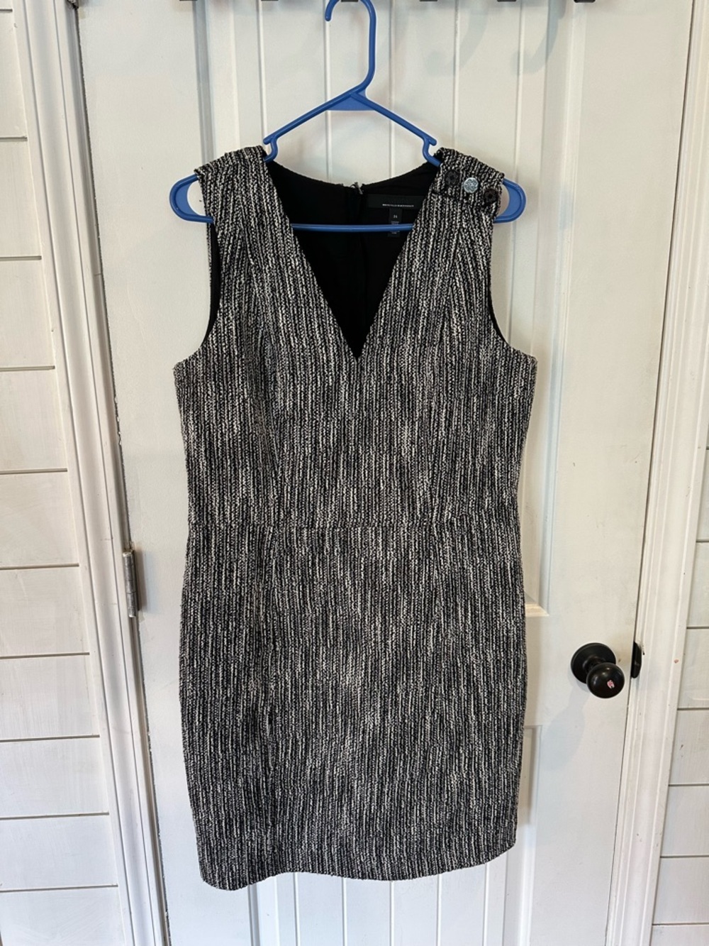 White House Black Market Black & White V-Neck Midi Sheath Dress
